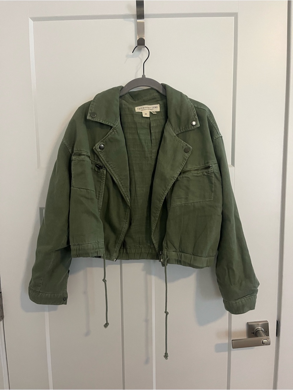 Saltwater Luxe Olive Green Cropped Utility Jacket
